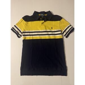 Polo Ralph Lauren Boys L 14-16 Yellow Navy Striped Polo Shirt Cotton